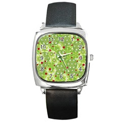 Green Christmas Decor Square Metal Watch by Valentinaart