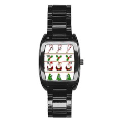 Christmas Pattern Stainless Steel Barrel Watch by Valentinaart