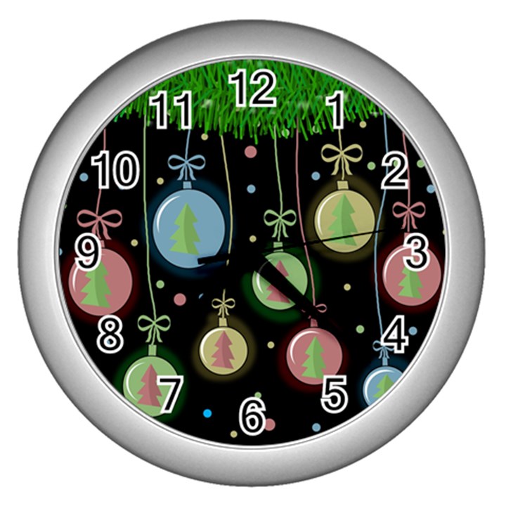 Christmas balls - pastel Wall Clocks (Silver) 