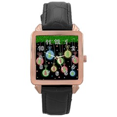 Christmas Balls - Pastel Rose Gold Leather Watch 