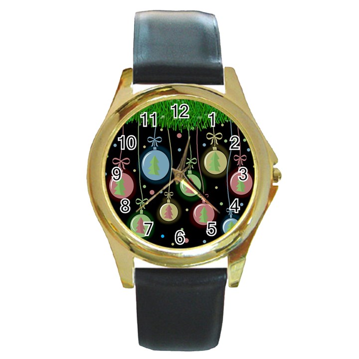 Christmas balls - pastel Round Gold Metal Watch