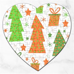 Christmas Design - Green And Orange Jigsaw Puzzle (heart) by Valentinaart