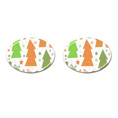 Christmas Design - Green And Orange Cufflinks (oval) by Valentinaart