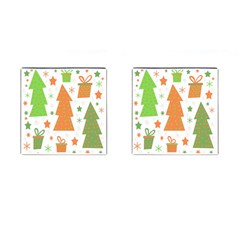 Christmas Design - Green And Orange Cufflinks (square) by Valentinaart