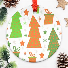 Christmas Design - Green And Orange Round Ornament (two Sides)  by Valentinaart