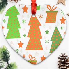 Christmas Design - Green And Orange Heart Ornament (2 Sides) by Valentinaart