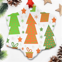 Christmas Design - Green And Orange Snowflake Ornament (2-side) by Valentinaart