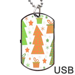 Christmas Design - Green And Orange Dog Tag Usb Flash (one Side) by Valentinaart