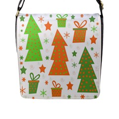 Christmas Design - Green And Orange Flap Messenger Bag (l)  by Valentinaart