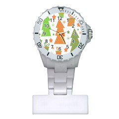 Christmas Design - Green And Orange Plastic Nurses Watch by Valentinaart