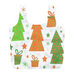 Christmas Design - Green And Orange Full Print Recycle Bags (l)  by Valentinaart