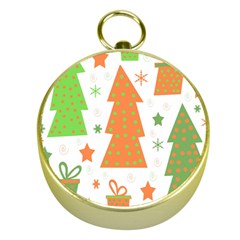 Christmas Design - Green And Orange Gold Compasses by Valentinaart