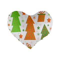 Christmas Design - Green And Orange Standard 16  Premium Flano Heart Shape Cushions by Valentinaart