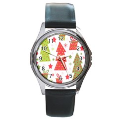 Christmas Design - Green And Red Round Metal Watch by Valentinaart