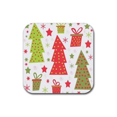 Christmas Design - Green And Red Rubber Coaster (square)  by Valentinaart