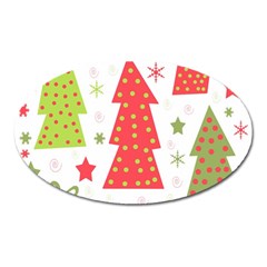 Christmas Design - Green And Red Oval Magnet by Valentinaart