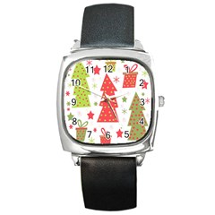 Christmas Design - Green And Red Square Metal Watch by Valentinaart