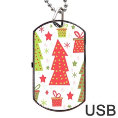 Christmas Design - Green And Red Dog Tag Usb Flash (one Side) by Valentinaart