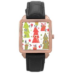 Christmas Design - Green And Red Rose Gold Leather Watch  by Valentinaart