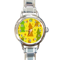 Christmas Design - Yellow Round Italian Charm Watch by Valentinaart