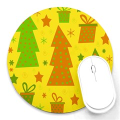 Christmas design - yellow Round Mousepads