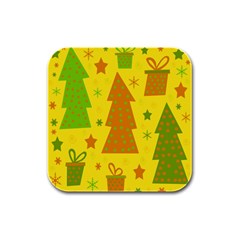 Christmas design - yellow Rubber Square Coaster (4 pack) 