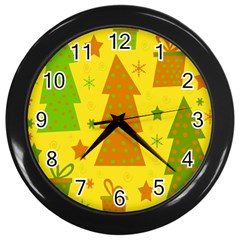 Christmas design - yellow Wall Clocks (Black)