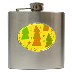 Christmas Design - Yellow Hip Flask (6 Oz) by Valentinaart