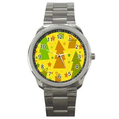 Christmas Design - Yellow Sport Metal Watch by Valentinaart