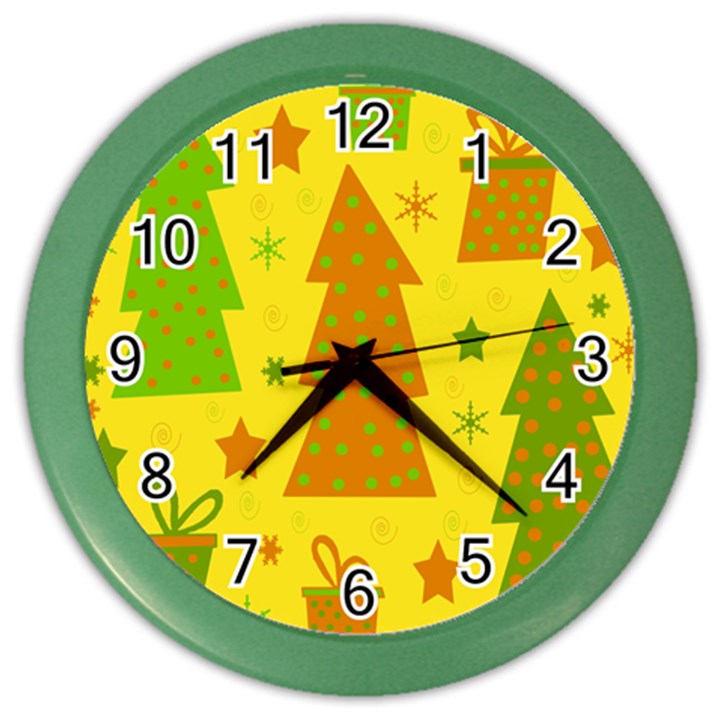 Christmas design - yellow Color Wall Clocks