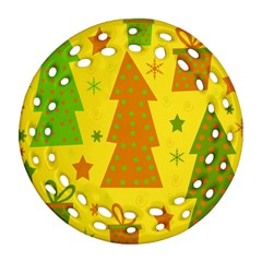 Christmas Design - Yellow Round Filigree Ornament (2side) by Valentinaart