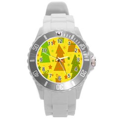 Christmas design - yellow Round Plastic Sport Watch (L)