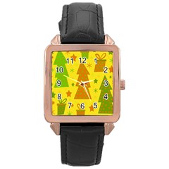 Christmas design - yellow Rose Gold Leather Watch 