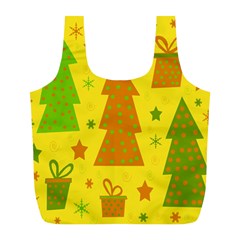 Christmas Design - Yellow Full Print Recycle Bags (l)  by Valentinaart