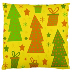 Christmas design - yellow Large Flano Cushion Case (Two Sides)