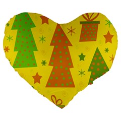 Christmas Design - Yellow Large 19  Premium Flano Heart Shape Cushions by Valentinaart