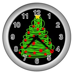 Christmas Tree Wall Clocks (silver)  by Valentinaart