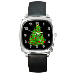 Christmas Tree Square Metal Watch by Valentinaart