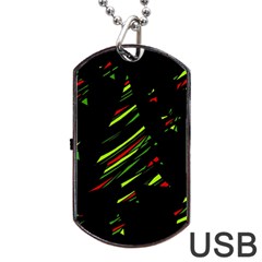 Abstract Christmas Tree Dog Tag Usb Flash (one Side) by Valentinaart