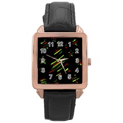 Abstract Christmas tree Rose Gold Leather Watch 