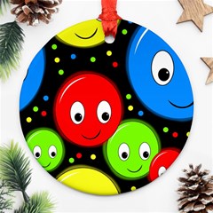 Smiley Faces Pattern Ornament (round)  by Valentinaart