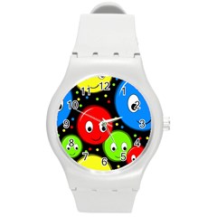 Smiley Faces Pattern Round Plastic Sport Watch (m) by Valentinaart