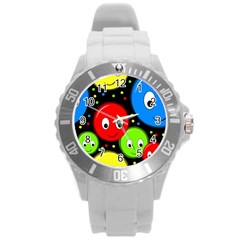 Smiley Faces Pattern Round Plastic Sport Watch (l) by Valentinaart