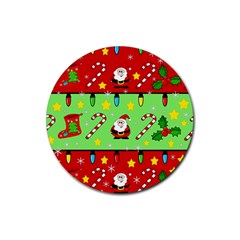 Christmas Pattern - Green And Red Rubber Round Coaster (4 Pack)  by Valentinaart