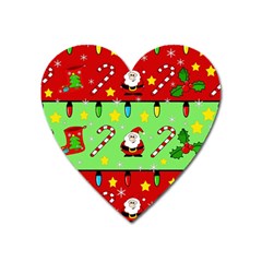 Christmas Pattern - Green And Red Heart Magnet by Valentinaart