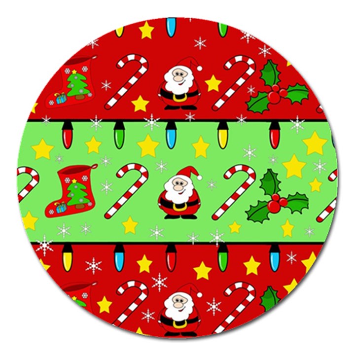 Christmas pattern - green and red Magnet 5  (Round)