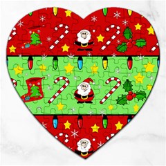 Christmas Pattern - Green And Red Jigsaw Puzzle (heart) by Valentinaart