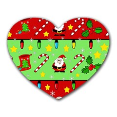 Christmas Pattern - Green And Red Heart Mousepads by Valentinaart