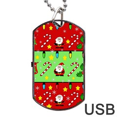 Christmas Pattern - Green And Red Dog Tag Usb Flash (one Side) by Valentinaart