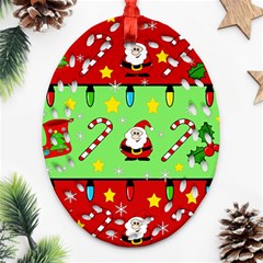 Christmas Pattern - Green And Red Oval Filigree Ornament (2-side)  by Valentinaart